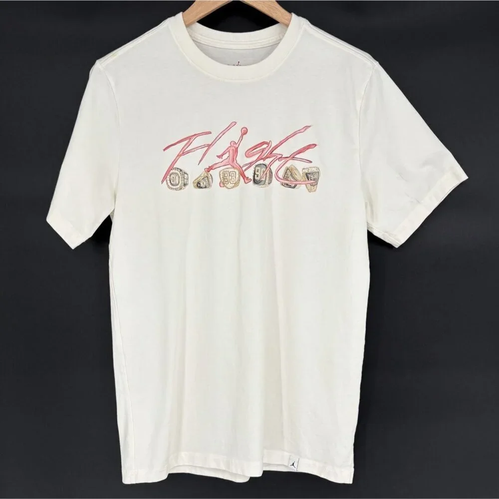 Air Jordan Mens Flight Essential Rings Graphic T-Shirt M White Cotton Basketball